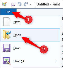 Диалог открытия файла в Paint