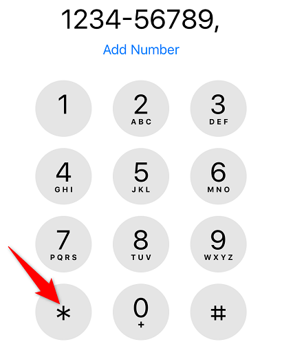 Нажмите и удерживайте клавишу звёздочки, чтобы вставить паузу.