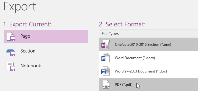 Экспорт заметок из OneNote 2016