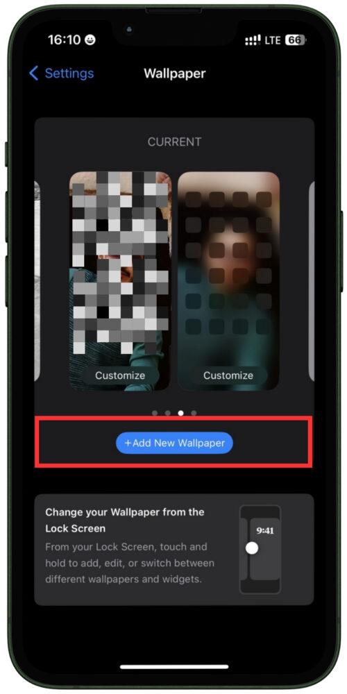 Добавить новые обои — iPhone (скриншот)