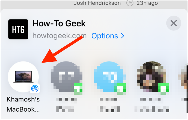 Выберите устройство для AirDrop в листе Поделиться