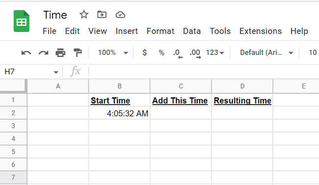 Пример таблицы Google Sheets для сложения времени.