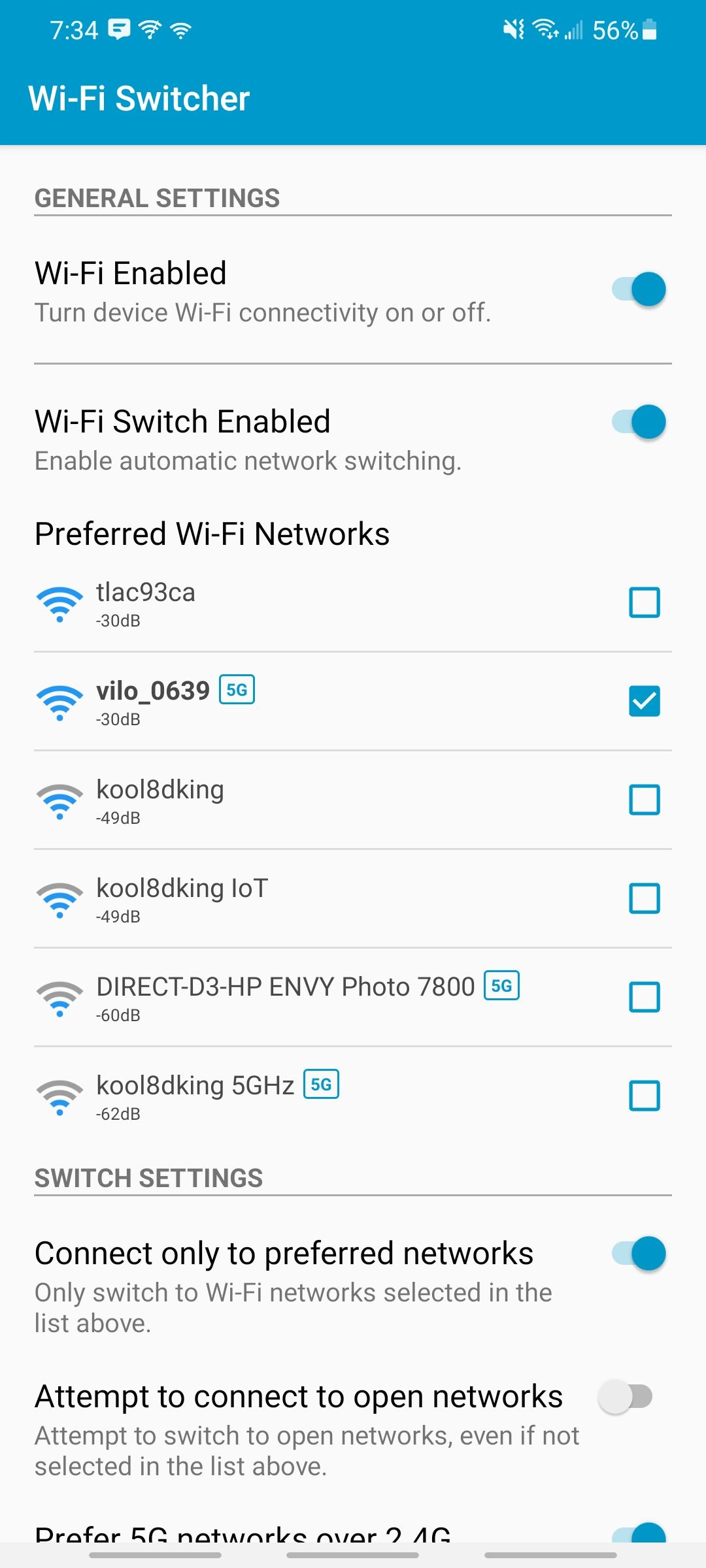 Wi‑Fi Switcher — список доступных и приоритетных сетей