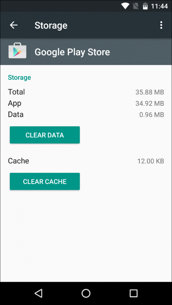 Кнопка очистки данных приложения Google Play Store