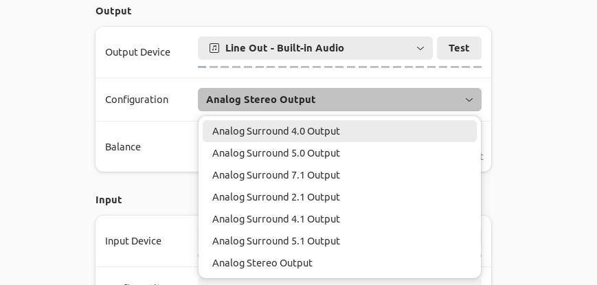 настройка аудиовыхода в Ubuntu