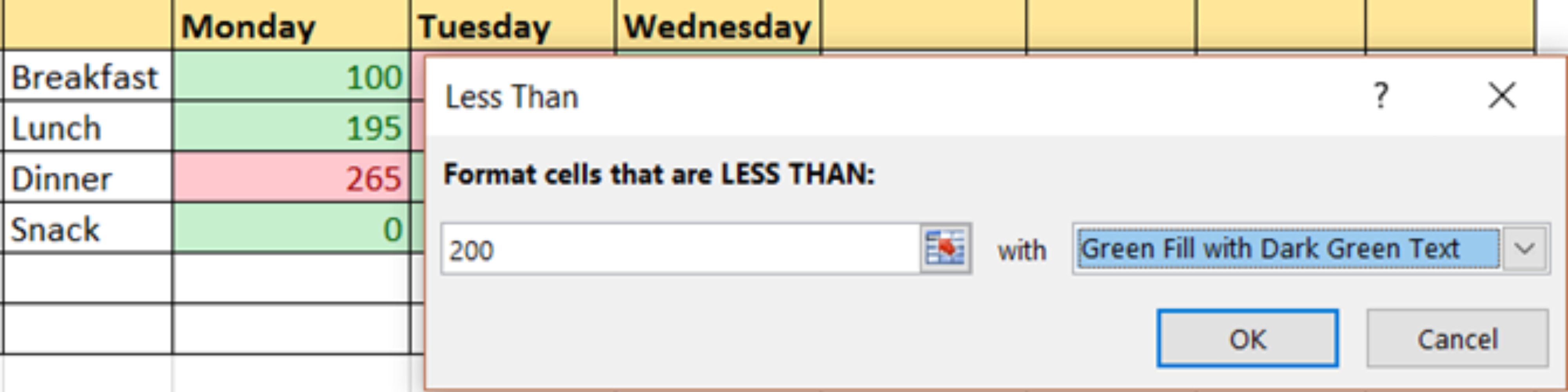 Отслеживание калорий с правилами ниже и выше цели