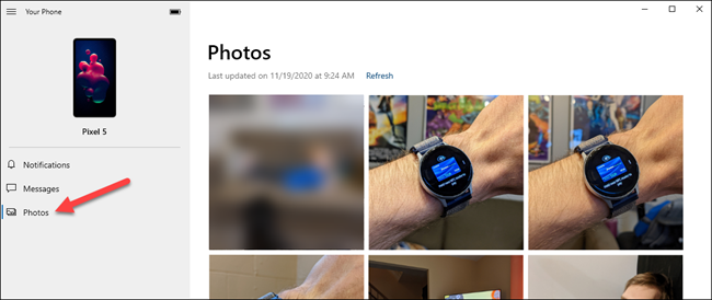 go to the Photos tab in the Windows app