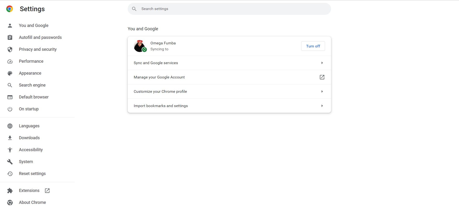 Меню настроек Chrome