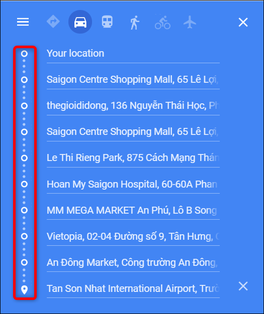 Перетаскивание остановок для изменения порядка в Google Maps на сайте