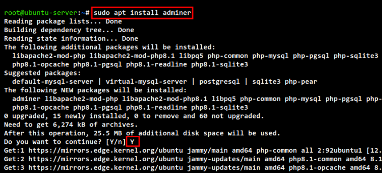 Установка пакета Adminer через apt