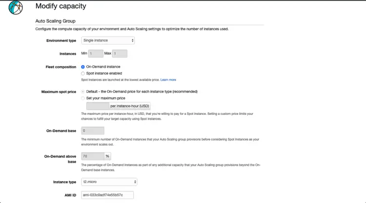 Настройка ёмкости окружения
