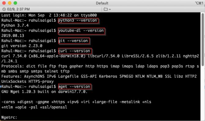 Проверка версий зависимостей в терминале