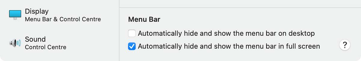Скрыть строку меню в macOS