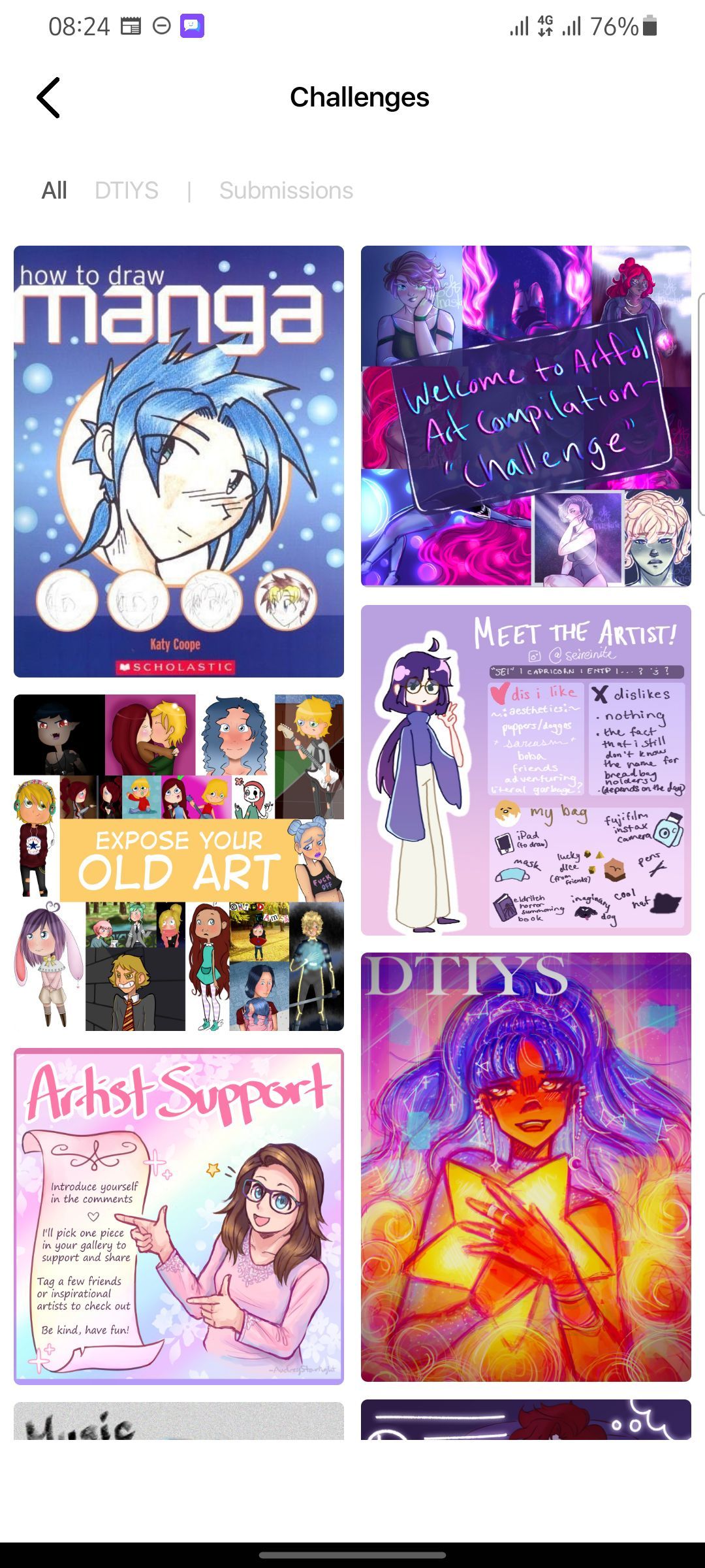 Пример страницы челленджа с загруженными работами участников