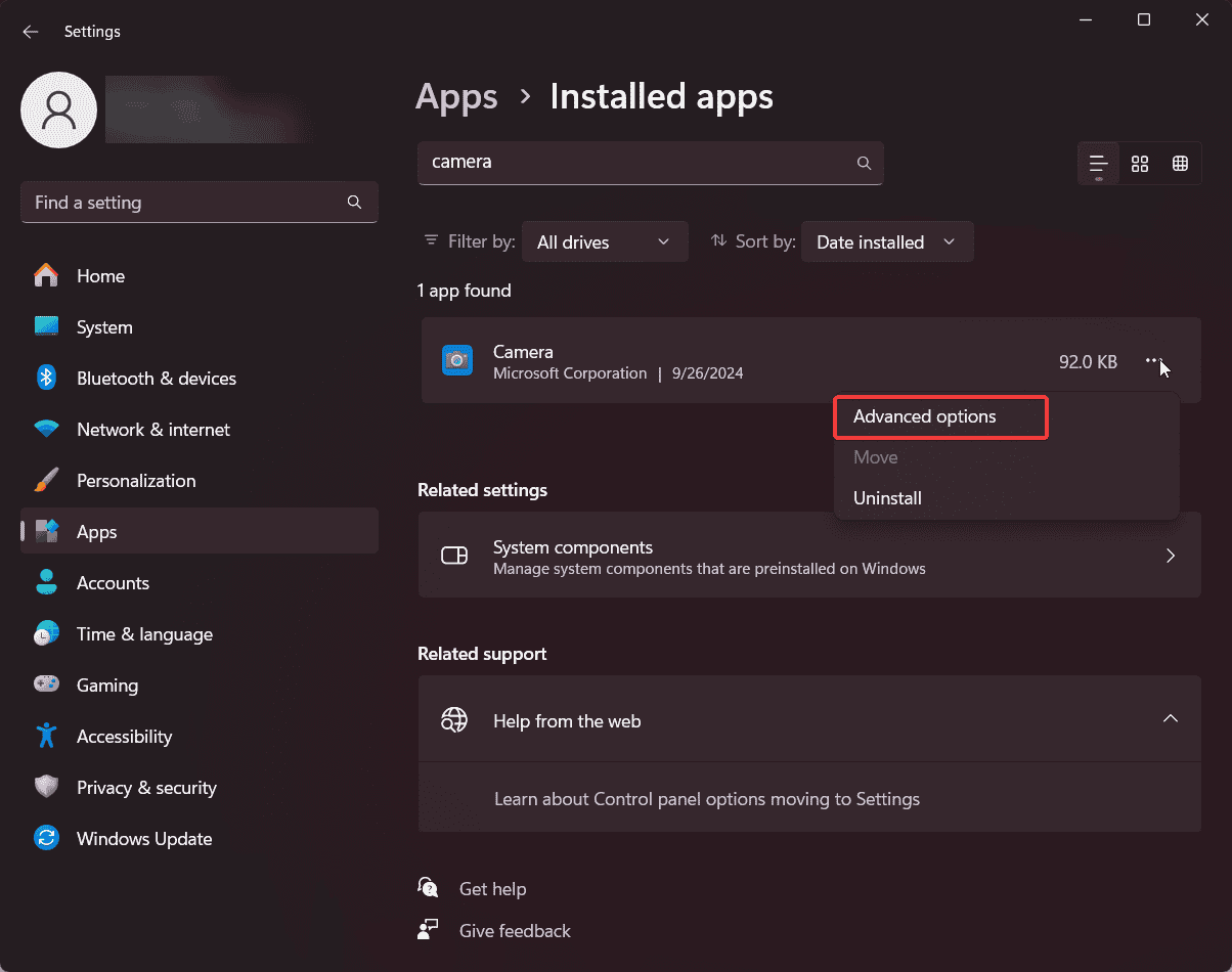 Дополнительные параметры приложения Камера