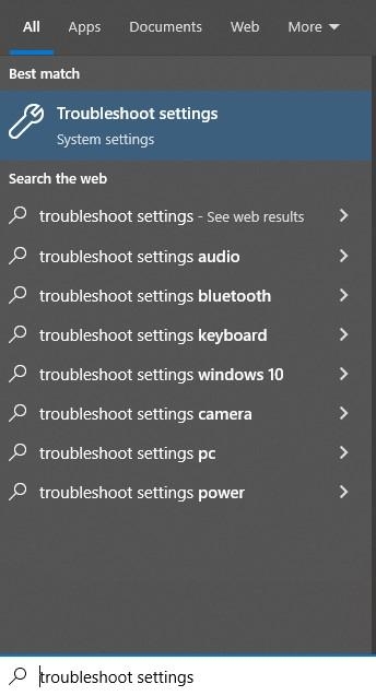 トラブルシューティング設定のスクリーンショット