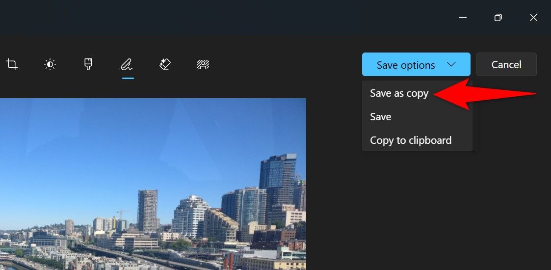 'Save as Copy' highlighted in Photos.