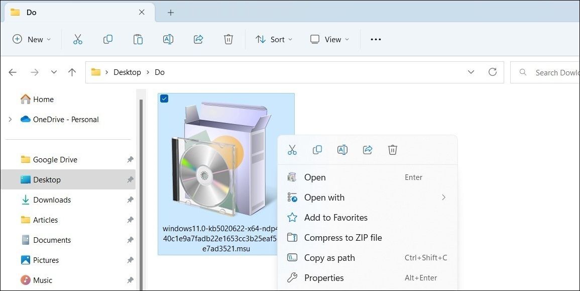 Копирование пути к MSU файлу