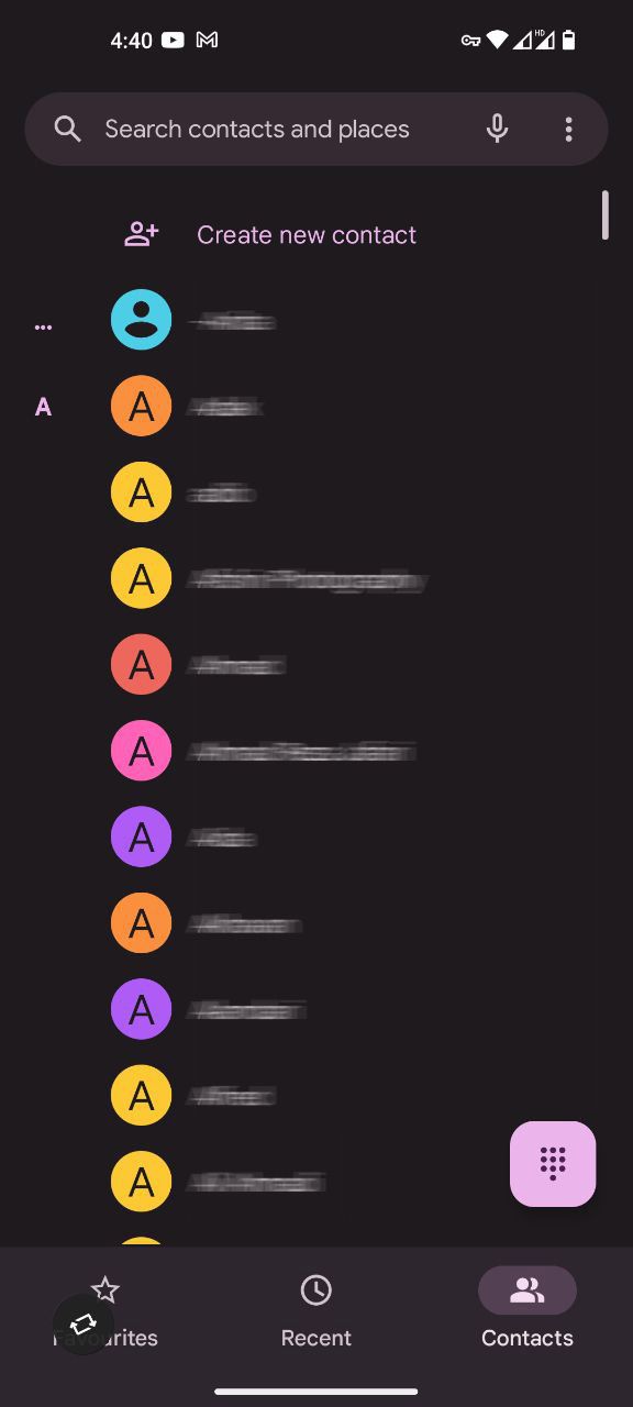 Список контактов в Nothing Phone