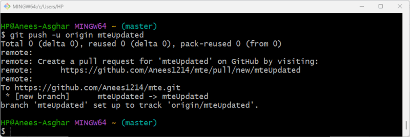Пуш обновлённой ветки