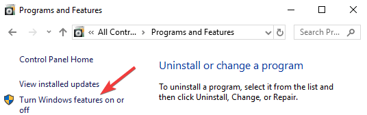 Включение или отключение компонентов Windows