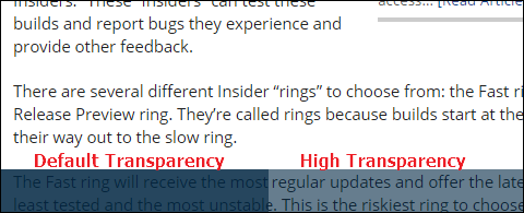 Сравнение стандартной прозрачности и повышенной прозрачности панели задач