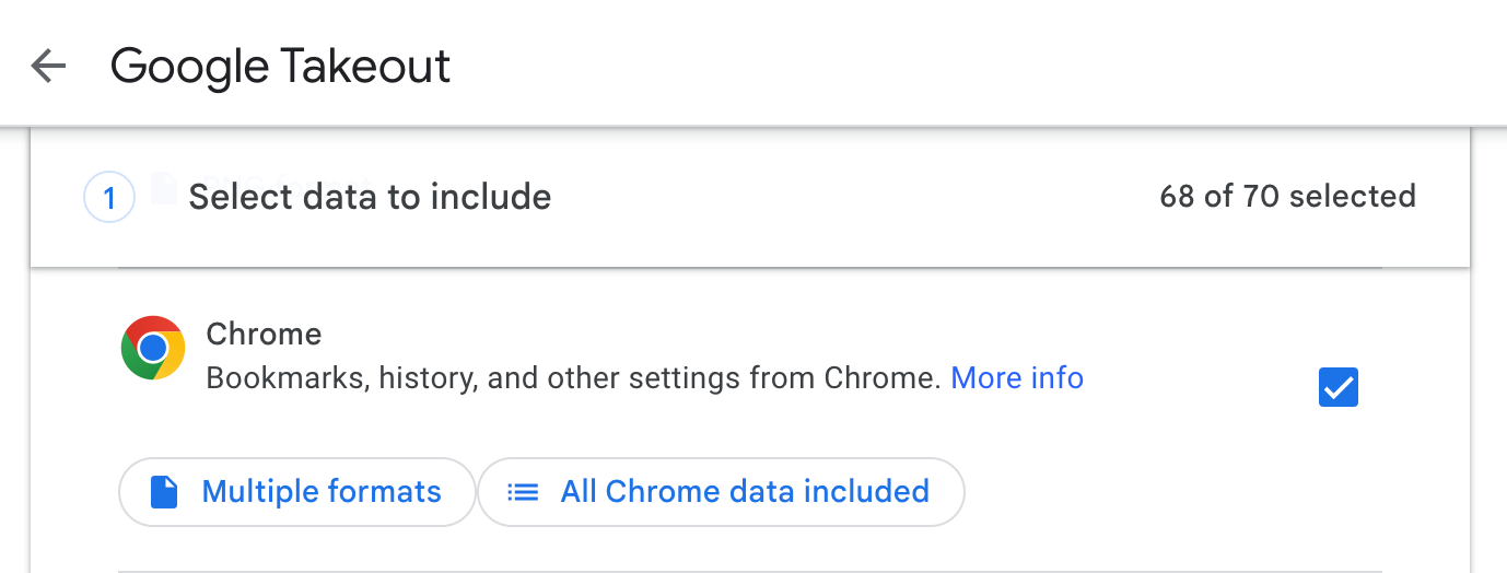 Экспорт данных Chrome через Google Takeout