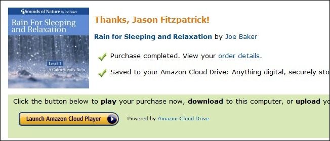 Кнопка «Launch Amazon Cloud Player» в интерфейсе подтверждения