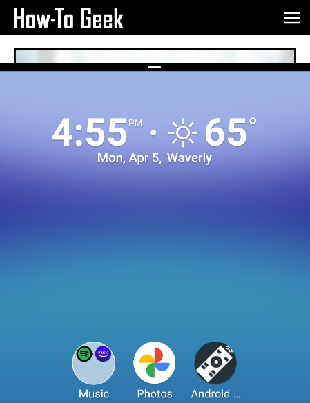 home screen in split scree