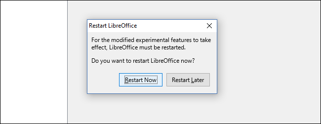 Запрос на перезапуск LibreOffice после изменения настроек