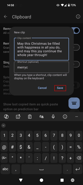 Создание нового текстового сокращения в приложении SwiftKey
