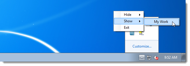 Восстановление скрытого окна через меню Show в Window Hider