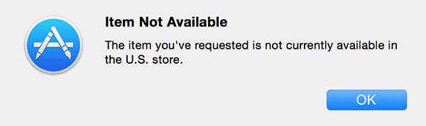 Сообщение Item Not Available в App Store