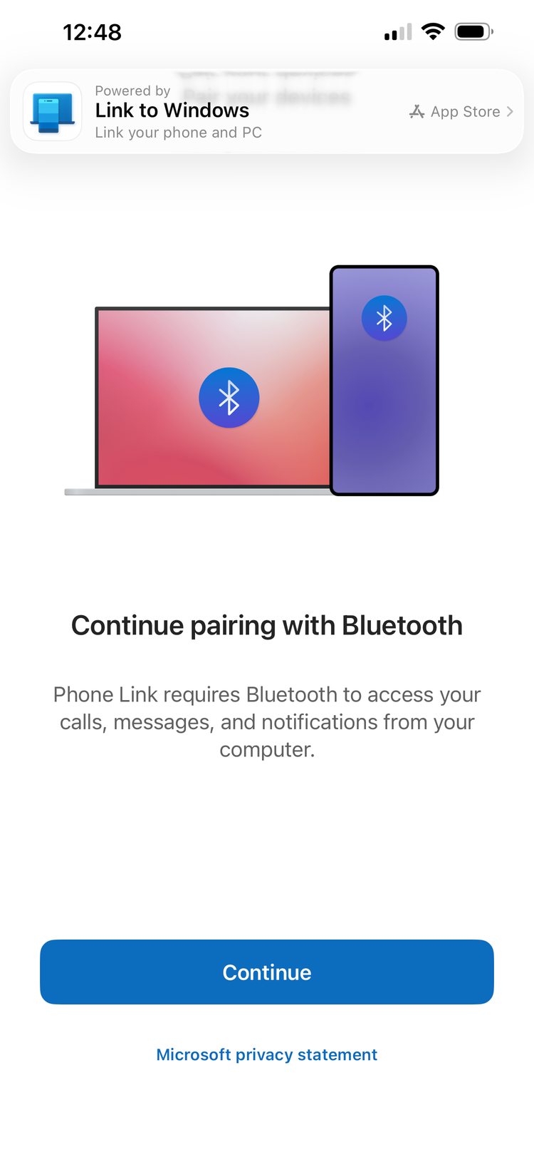 Диалог сопряжения Bluetooth на iPhone, запрос на подтверждение кода соединения.