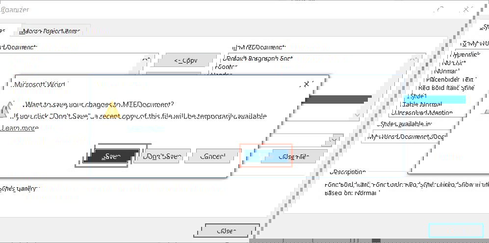 Подтверждение наличия пользовательского стиля в другом документе