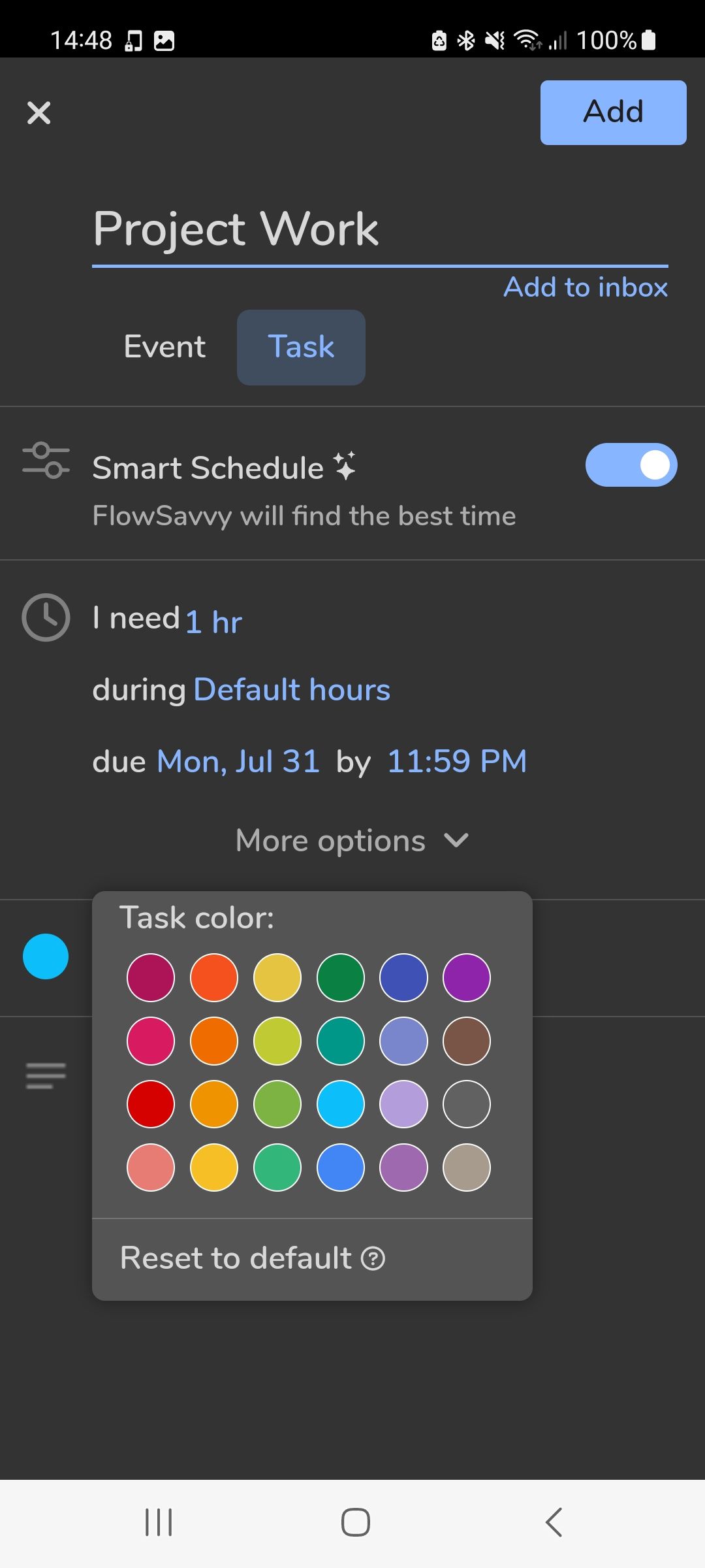 FlowSavvy страница задачи с цветовой категоризацией