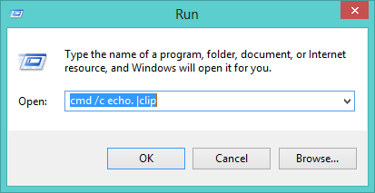 Диалог «Выполнить» с командой очистки буфера обмена