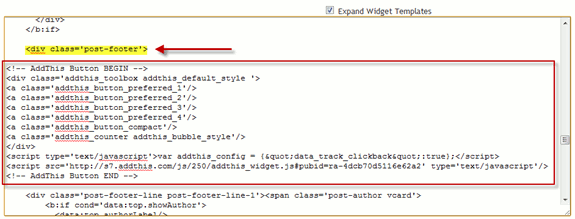 Beispielplatzierung des AddThis-Codes unter dem Beitragstext
