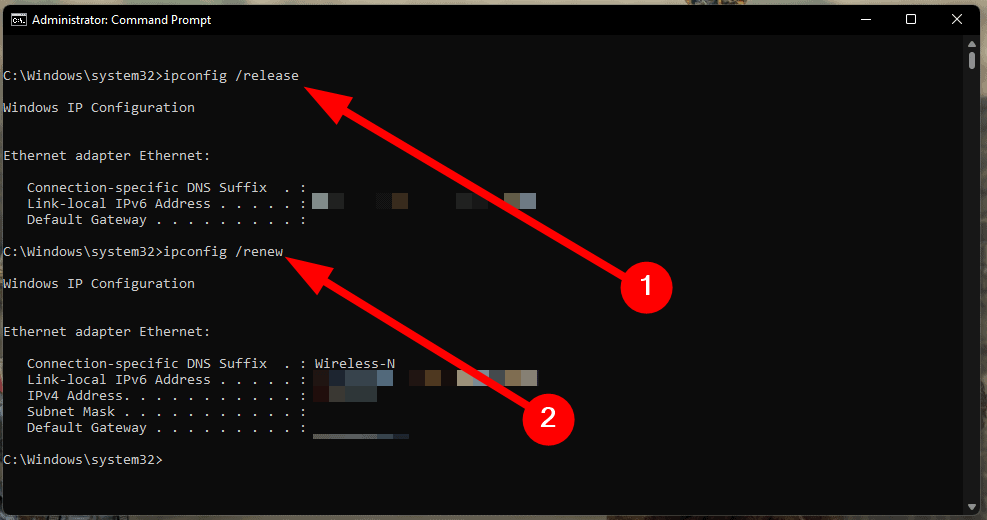 Команды ipconfig /release и ipconfig /renew в командной строке