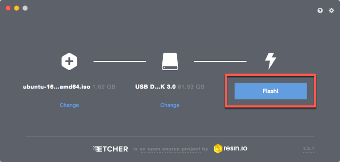 Процесс записи ISO на USB в Etcher