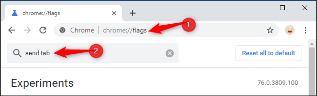 Нахождение флага Send tab to self в Google Chrome