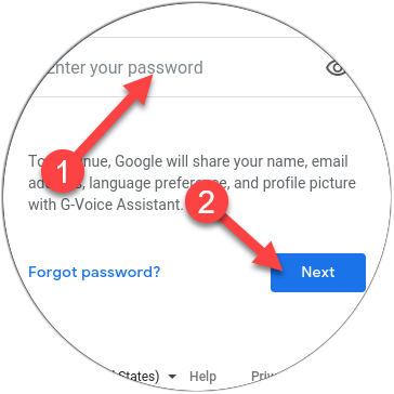 Ввод пароля и подтверждение входа.