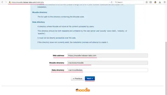 Configuration des chemins et URL Moodle