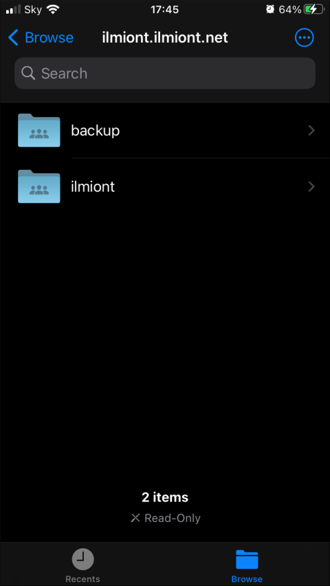 Скриншот списка сетевых расшариваний в приложении «Файлы» iOS