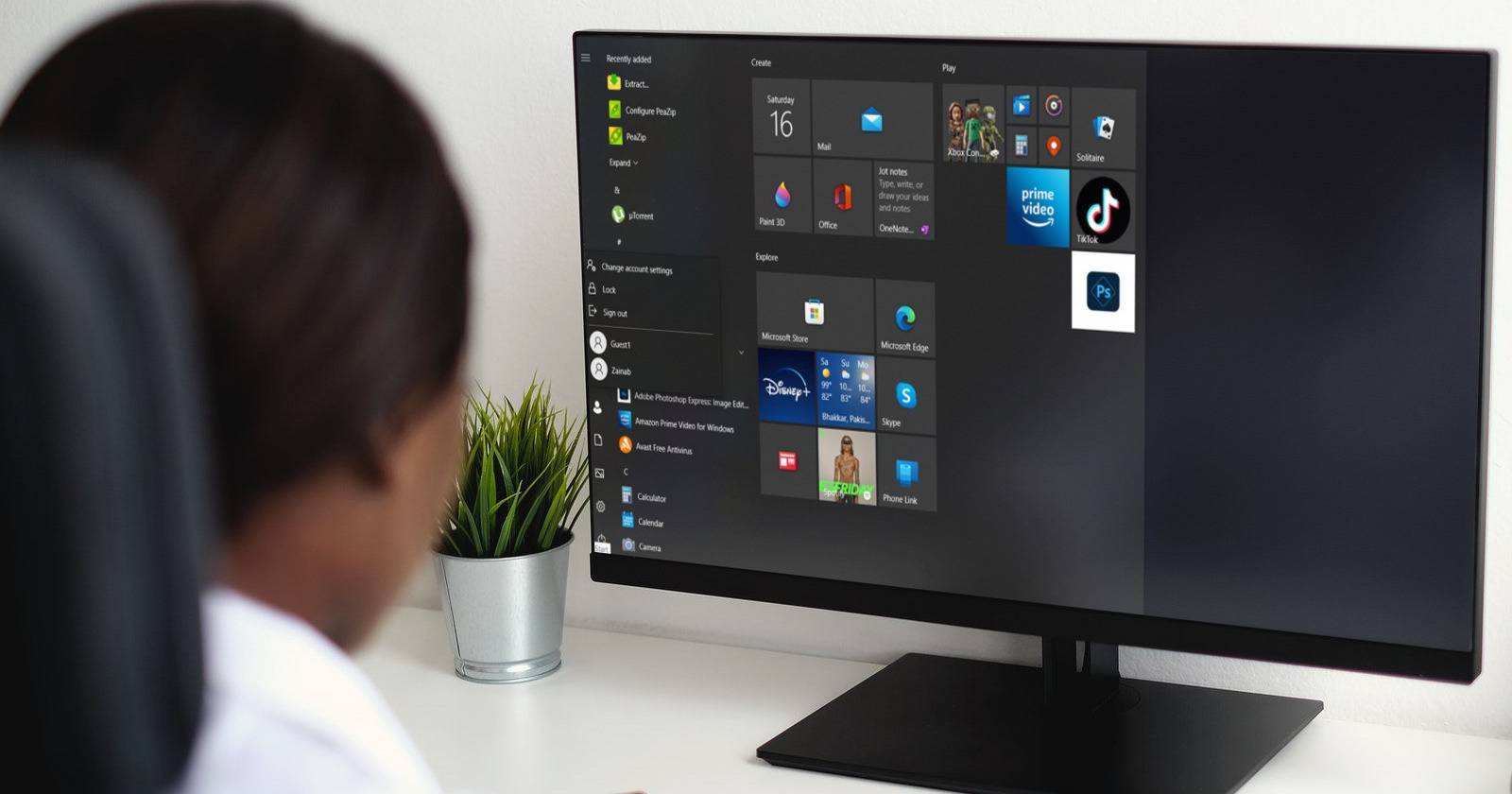 Startup menu on a Windows computer 