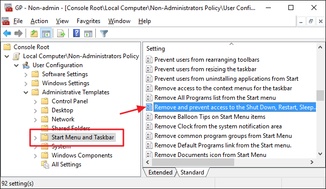 Политика Remove and prevent access to the Shut Down, Restart, Sleep and Hibernate commands