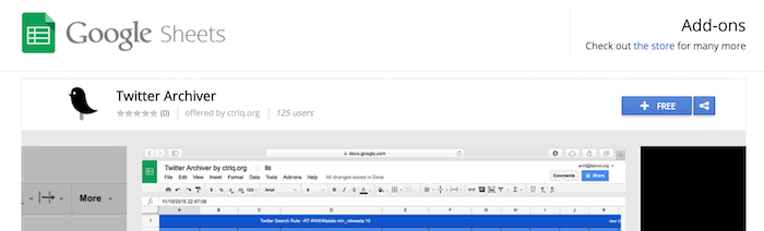 Кнопка установки бесплатного дополнения Twitter Archiver в G Suite Marketplace