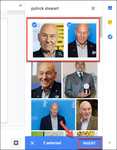 Выберите изображения для вставки, затем нажмите Вставить в Google Slides