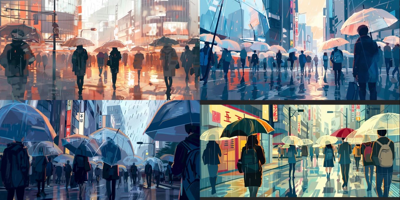 Широкоформатное изображение улицы Токио, созданное в Midjourney