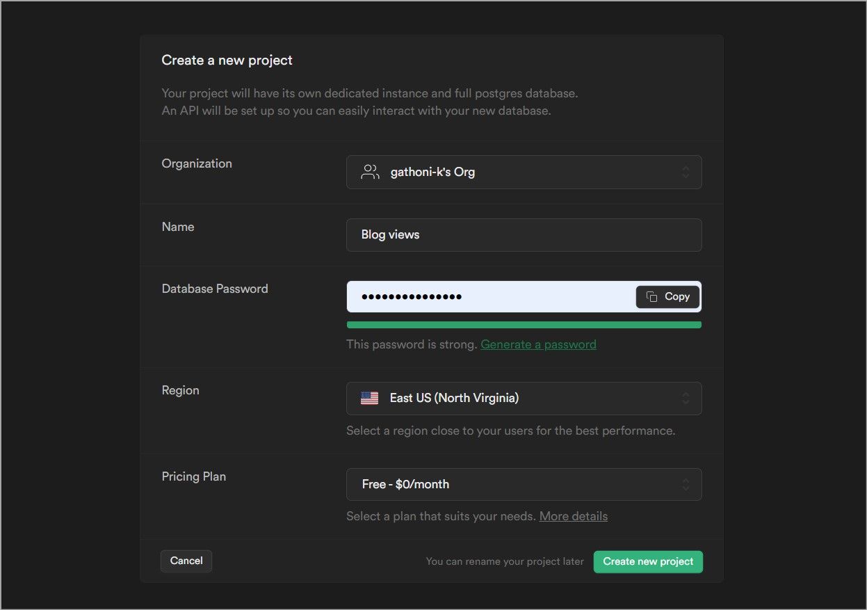 Скриншот деталей проекта в Supabase